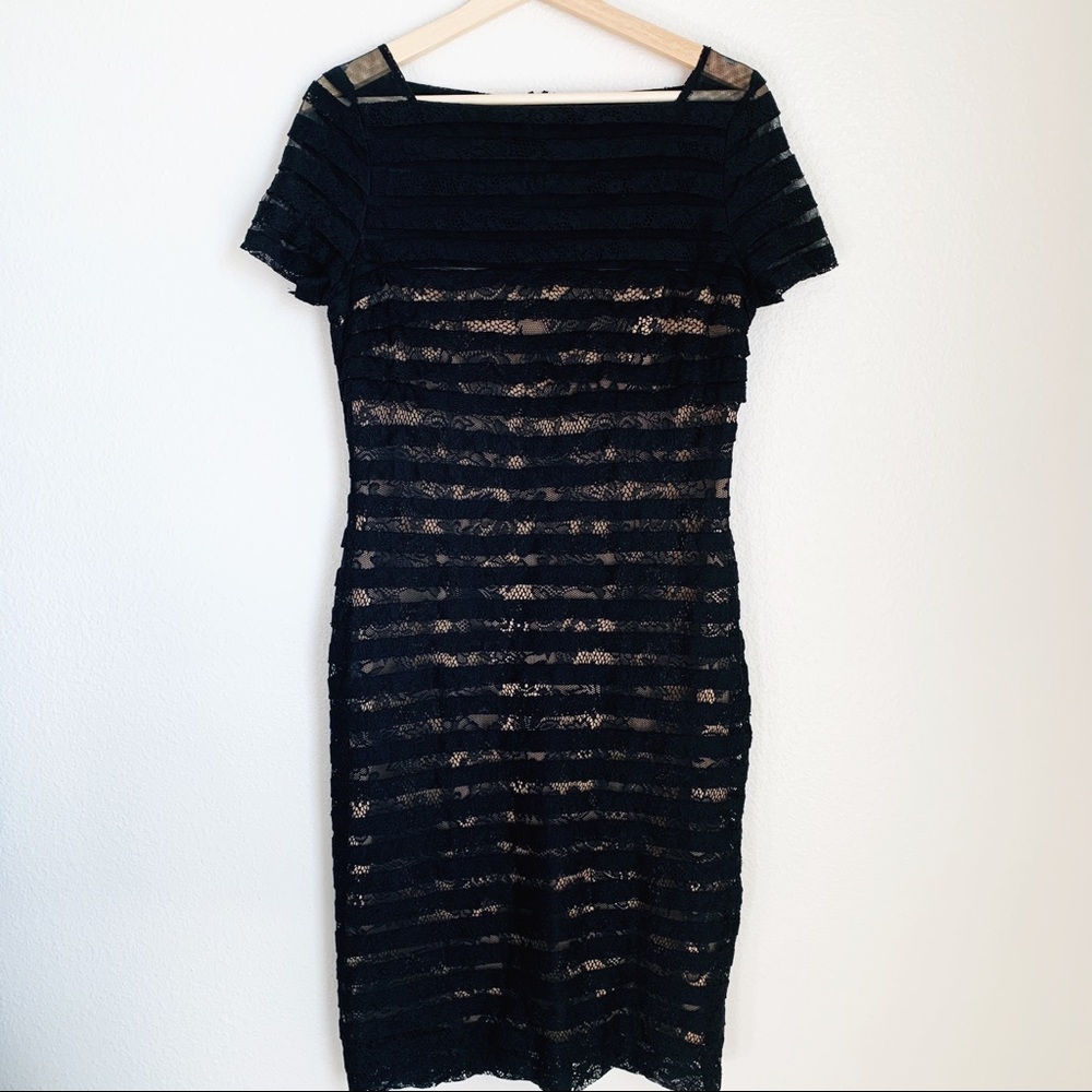 Adrianna Papell Black and Nude Lace Cocktail Dress